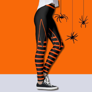 Witch Stripes In Orange & Black Faux Skirt Leggings