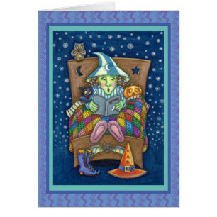 WITCH TELLING SPOOKY BEDTIME STORIES GREETING CARD