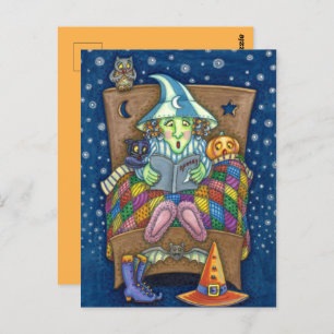 WITCH TELLING SPOOKY BEDTIME STORIES, HALLOWEEN POSTCARD