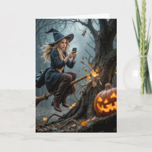 Witch Texting While Flying On a Broom Card