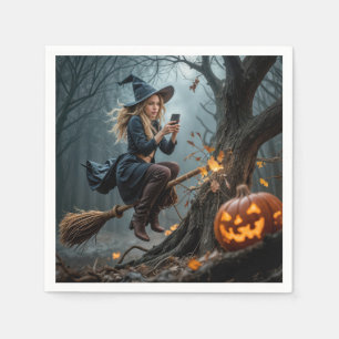 Witch Texting While Flying On a Broom Napkin
