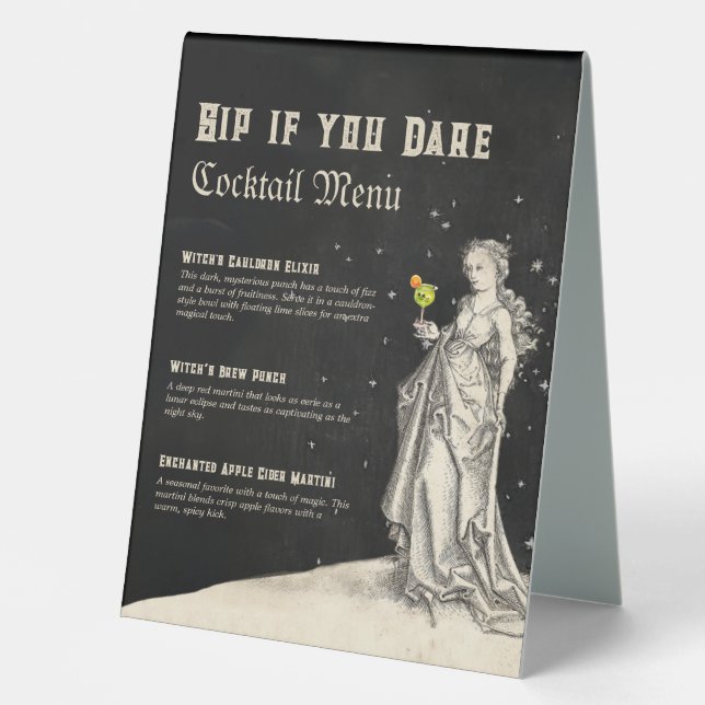 Witch Themed halloween Party Cocktail Menu  (Front)