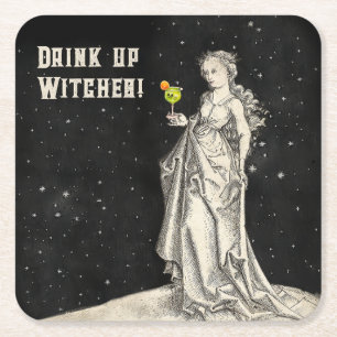 Witch Themed halloween Party Cocktail Menu  Square Paper Coaster