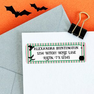 Witch Themed Pink & Green Halloween Return Address Label