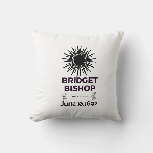 Witch Throw Pillow Remembering Bridget Bishop (Front)