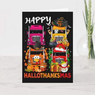 Witch Turkey Santa Trucks Truckers Happy Hallothan Card