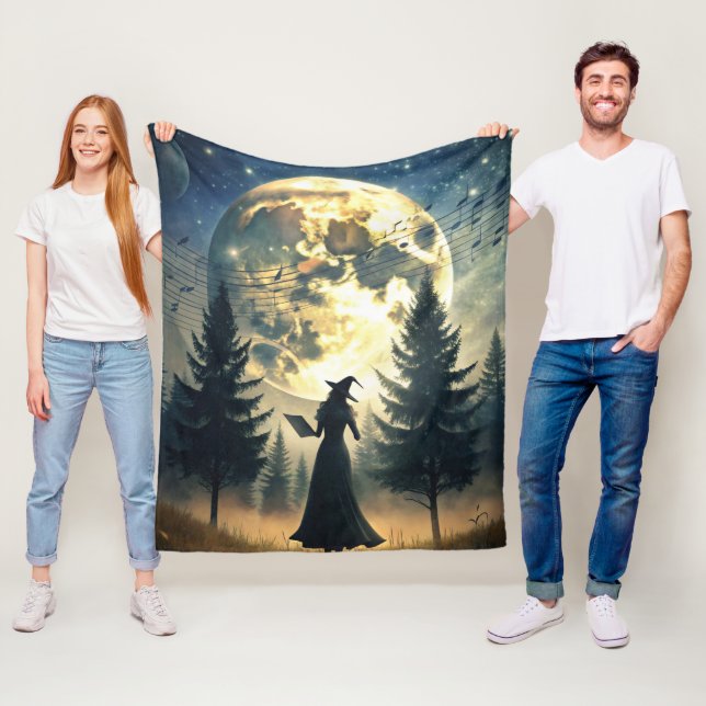 Witch Under Full Moon Enchanted Night Fleece Blanket (In Situ)