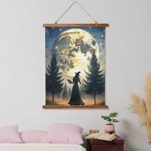 Witch Under Full Moon Enchanted Night Hanging Tapestry (Bedroom)