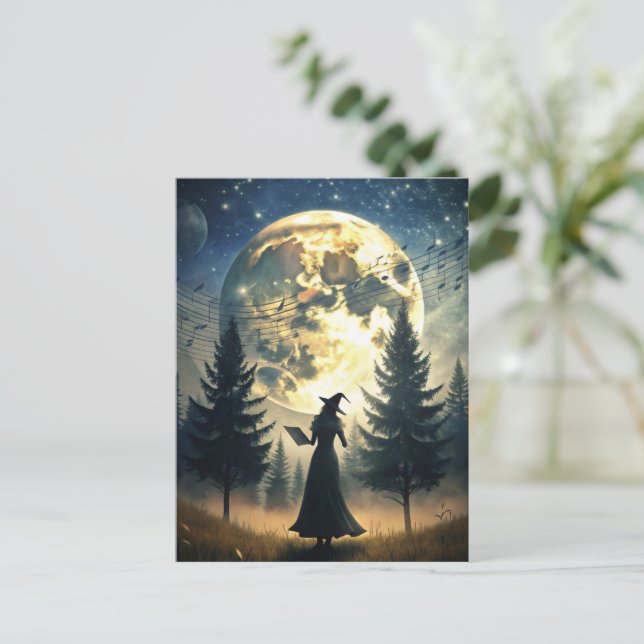 Witch Under Full Moon Enchanted Night Postcard (Standing Front)