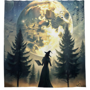 Witch Under Full Moon Enchanted Night Shower Curtain