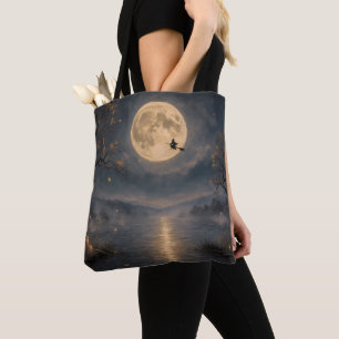 Witch Under Full Moon Gothic Halloween Lake Tote Bag