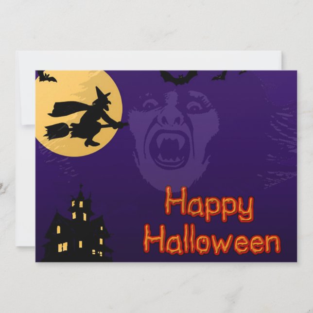 Witch, Vampire and Haunted House Party Invitations (Front)