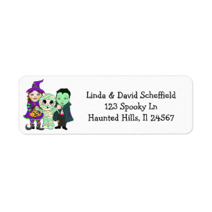 Witch, Vampire and Mummy Halloween Return Address Label