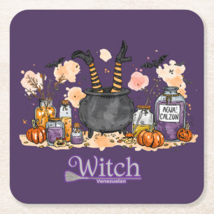 "Witch Venezolana" - Humor and Magia set Square Paper Coaster