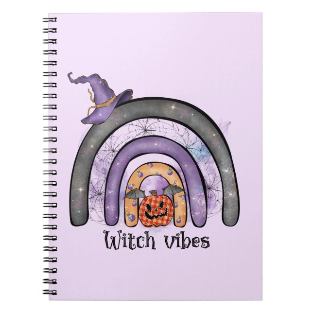 Witch Vibes – Black Rainbow, Purple Witch Hat Notebook (Front)