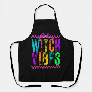 Witch Vibes Halloween Neon Checkered Bow Apron