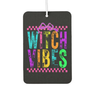 Witch Vibes Halloween Neon Checkered Bow Car Air Freshener