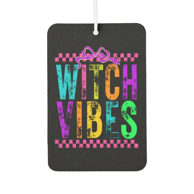 Witch Vibes Halloween Neon Checkered Bow Car Air Freshener (Front)