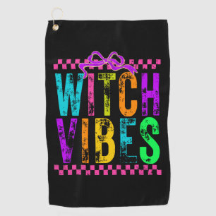 Witch Vibes Halloween Neon Checkered Bow Golf Towel