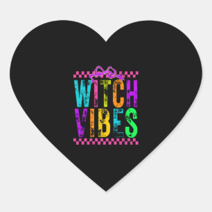 Witch Vibes Halloween Neon Checkered Bow Heart Sticker