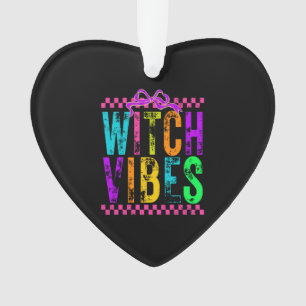 Witch Vibes Halloween Neon Checkered Bow Ornament
