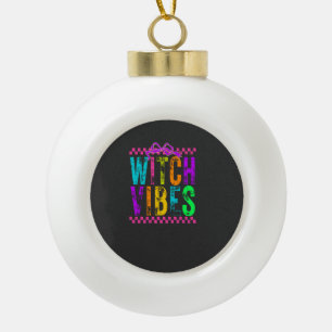 Witch Vibes Halloween Neon Chequered Bow Ceramic Ball Christmas Ornament