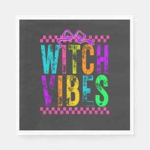 Witch Vibes Halloween Neon Chequered Bow Napkin
