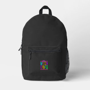 Witch Vibes Halloween Neon Chequered Bow Printed Backpack
