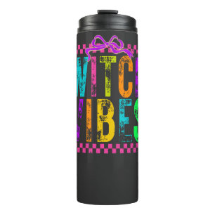 Witch Vibes Halloween Neon Chequered Bow Thermal Tumbler