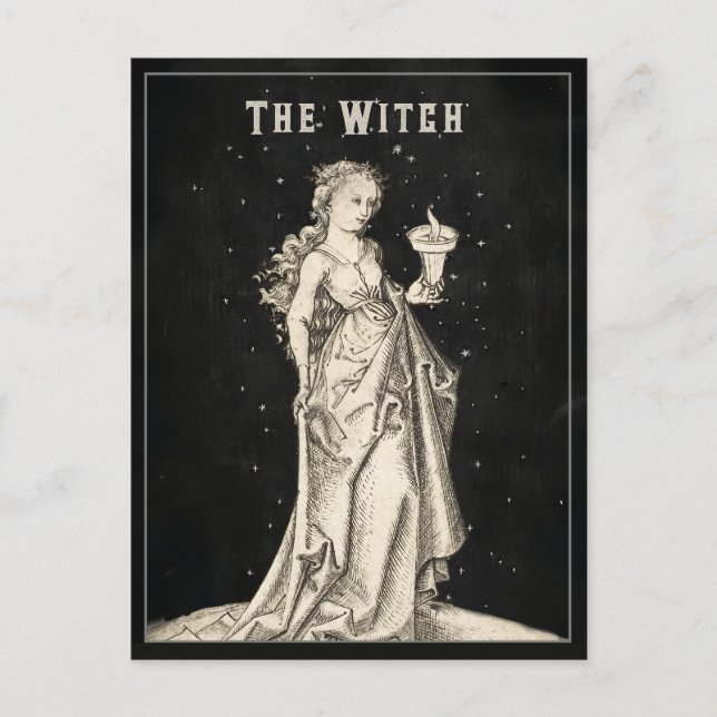 Witch Vintage Etching  Postcard (Front)