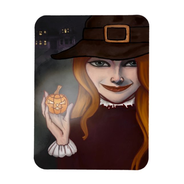 Witch w/Jack O'Lantern Magnet  (Vertical)
