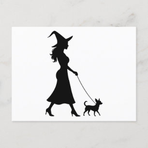Witch Walking Chihuahua Holiday Postcard