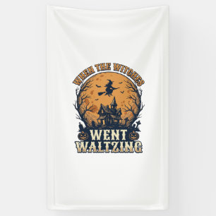 Witch Waltzing Halloween Vintage Engraving Design_ Banner