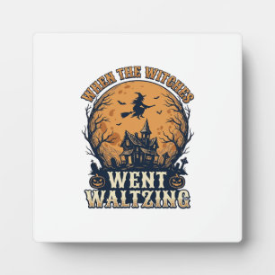 Witch Waltzing Halloween Vintage Engraving Design_ Plaque