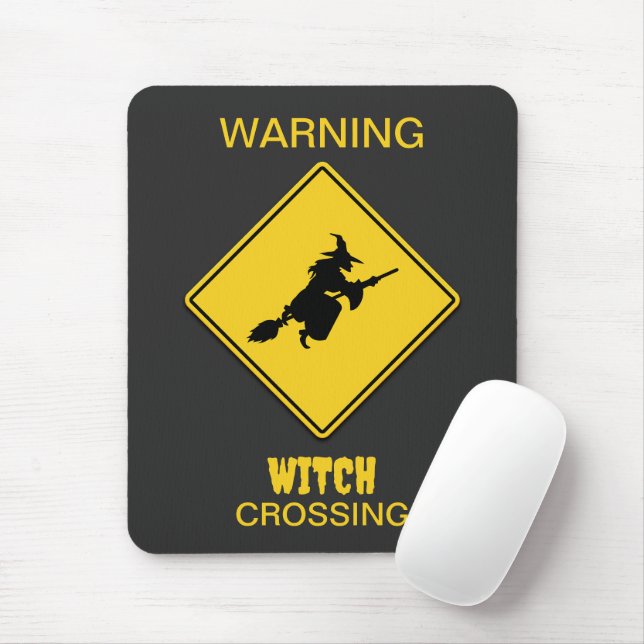 Witch Warning Halloween Mouse Pad (With Mouse)