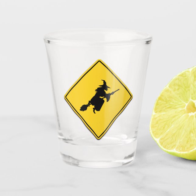 Witch Warning Halloween Shot Glass (Front)