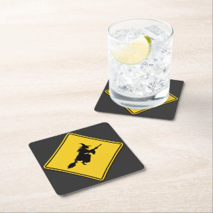 Witch Warning Halloween Square Paper Coaster