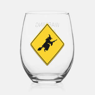 Witch Warning Halloween Stemless Wine Glass