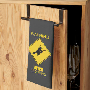 Witch Warning Halloween Tea Towel