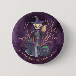 Witch watercolor Halloween bachelorette party 6 Cm Round Badge