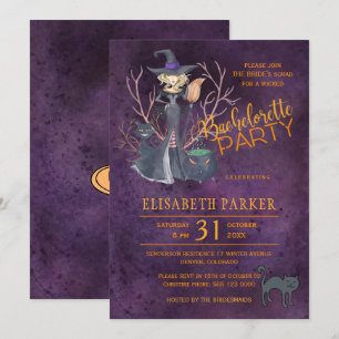 Witch watercolor Halloween bachelorette party Invitation