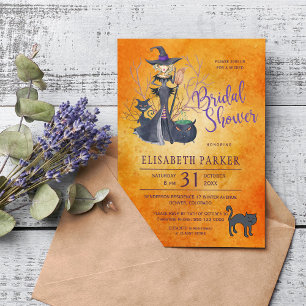 Witch watercolor Halloween bridal shower party Invitation