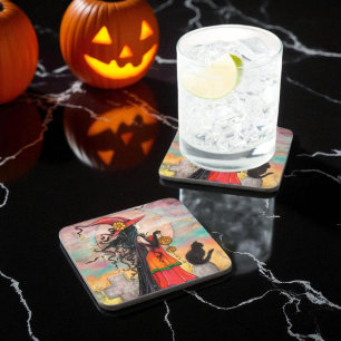 Witch Way Halloween Art by Molly Harrison Coaster