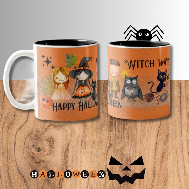 Witch Way Halloween Orange Two-Tone Coffee Mug (Witch Way Halloween Orange Two-Tone Coffee Mug)
