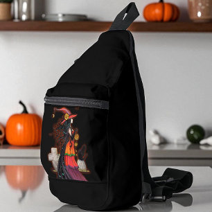 Witch Way Molly Harrison Halloween Witch and Cat Sling Bag