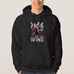 Witch Way O He Wine Halloween Drinking  Black Cat Hoodie