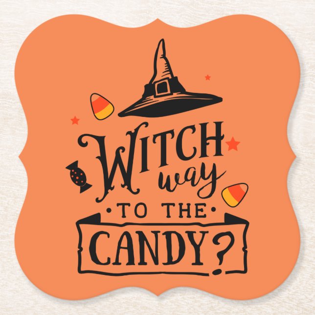 Witch Way To Candy Halloween  Paper Coaster (Front)