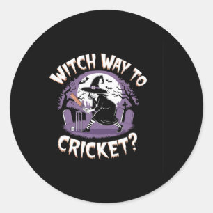 Witch Way To Cricket Funny Halloween Sports Cricke Classic Round Sticker
