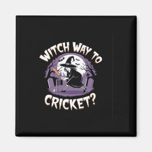 Witch Way To Cricket Funny Halloween Sports Cricke Magnet