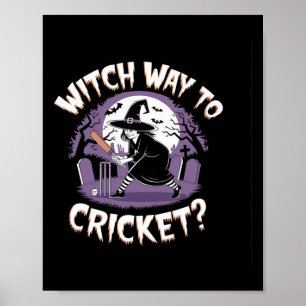 Witch Way To Cricket Funny Halloween Sports Cricke Poster